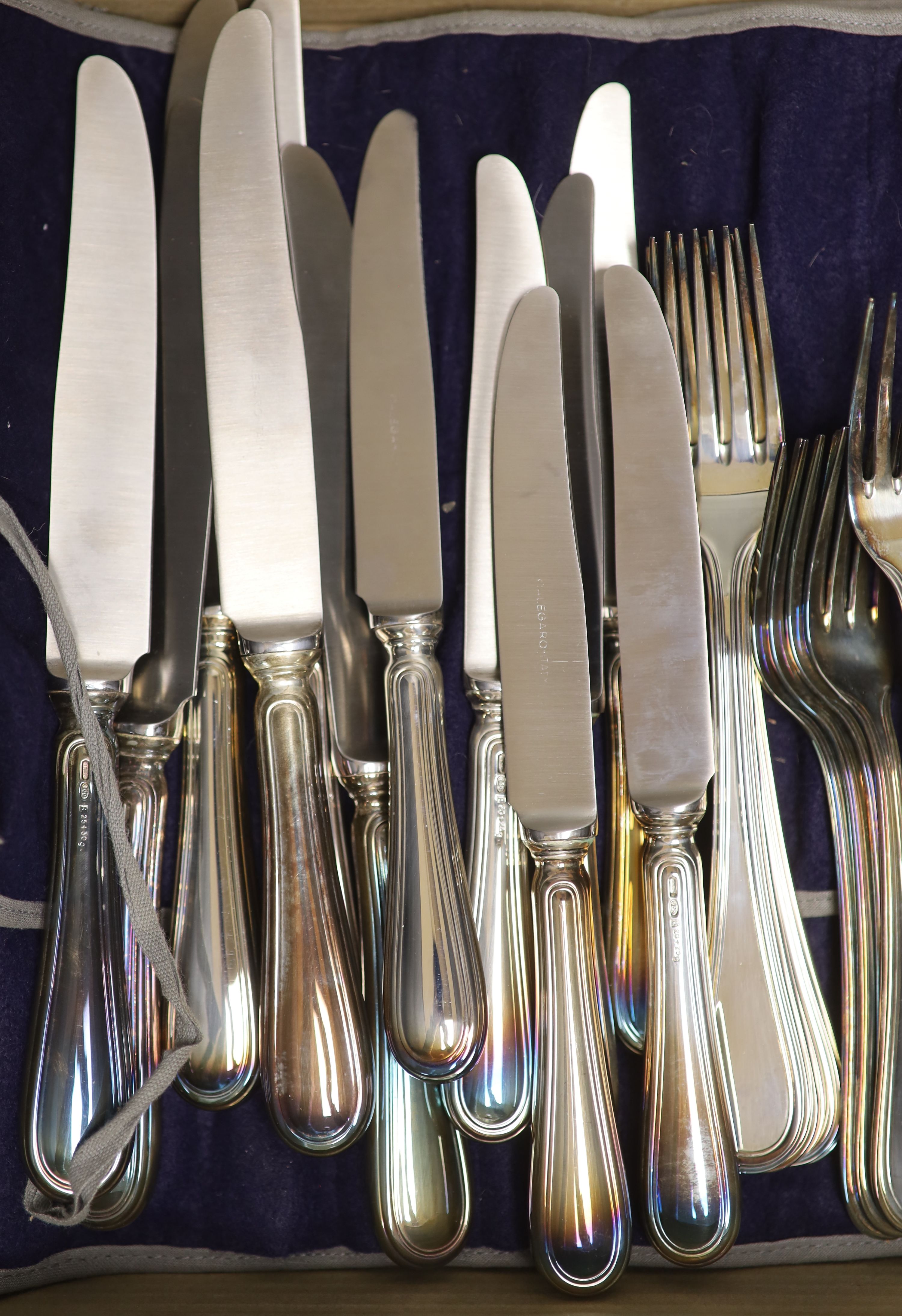 A canteen of Italian 800 standard white metal cutlery for six, comprising forty eight items